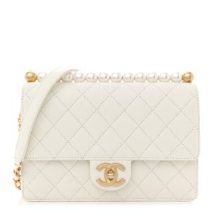 Chanel Lambskin Quilted Small Chic Pearls Flap White