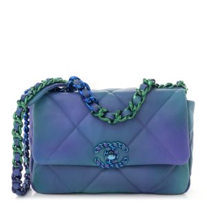 Chanel Tie Dye Calfskin Quilted Medium Chanel 19 Flap Blue Purple