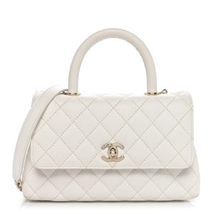 Chanel Caviar Quilted Mini Coco Handle Flap White