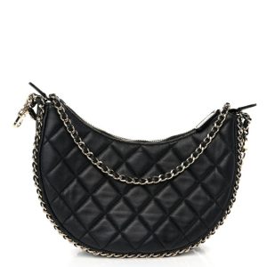 Chanel Lambskin Quilted Small Hobo Bag Black