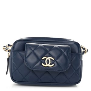 Chanel Lambskin Quilted Waist Bag With Pouch Blue