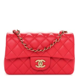 Chanel Lambskin Quilted Mini Rectangular Flap Dark Pink