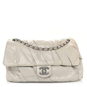 Chanel Glazed Calfskin Twisted Maxi Flap Light Grey