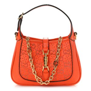 Gucci Canvas Lizard Crystal GG Monogram Mini Jackie 1961 Orange
