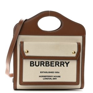 Burberry Canvas Smooth Calfskin Two Tone Mini Pocket Bag Natural Malt Brown