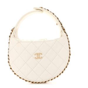 Chanel Lambskin Quilted Chain Around Pouch Hobo White
