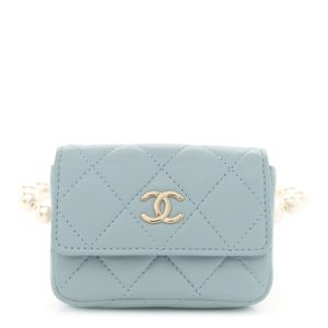 Chanel Lambskin Quilted Pearl Chain Belt Bag Light Blue