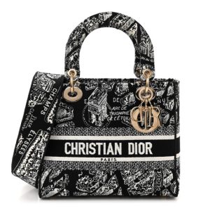 Christian Dior Canvas Embroidered Medium Plan de Paris Lady D-Lite Black White