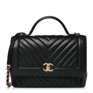 Chanel Calfskin Chevron Quilted Top Handle Flap Black