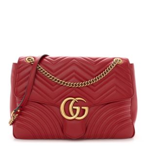 Gucci Calfskin Matelasse Large GG Marmont Shoulder Bag Hibiscus Red