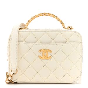 Chanel Caviar Quilted Mini Pick Me Up Vanity Case White