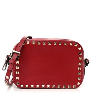 Valentino Garavani Calfskin Rockstud Camera Crossbody Bag Red