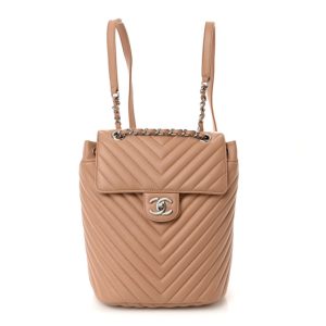 Chanel Calfskin Chevron Quilted Small Urban Spirit Backpack Beige