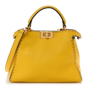 Fendi Cuoio Romano Selleria Chamois Medium Peekaboo Iconic Essentially Satchel Limone Cipria White
