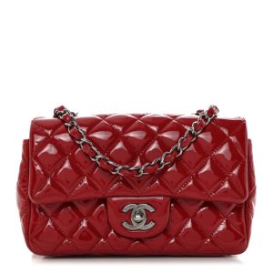 Chanel Patent Calfskin Quilted Mini Rectangular Flap Dark Red