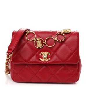 Chanel Calfskin Quilted Mini Charms Flap Red