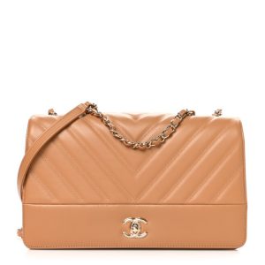 Chanel Lambskin Chevron Quilted Flap Camel