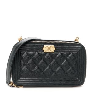 Chanel Caviar Quilted Small Boy Clutch With Chain Black