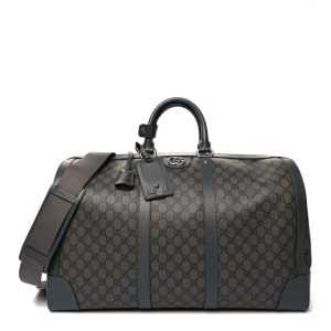 Gucci GG Supreme Monogram Textured Dollar Calfskin Large Savoy Duffle Bag Grey Black Graphite Grey
