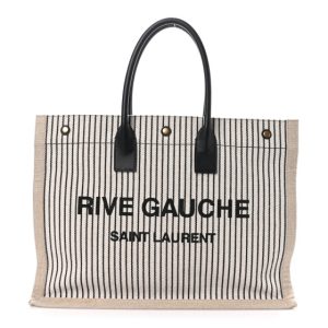 Saint Laurent Embroidered Cotton Linen Rive Gauche Noe Tote Natural Black