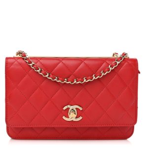 Chanel Lambskin Quilted Trendy CC Wallet On Chain WOC Red