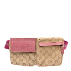 Gucci GG Monogram Web Double Pocket Belt Bag Pink