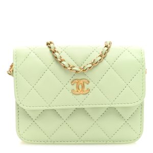 Chanel Lambskin Quilted Pearl Crush Clutch With Chain Light Green