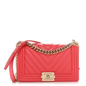 Chanel Lambskin Chevron Quilted Medium Boy Flap Coral