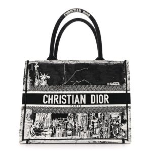 Christian Dior Canvas Embroidered Medium New York Book Tote Black White