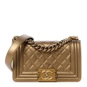 Chanel Metallic Calfskin Quilted Small Boy Flap Gold