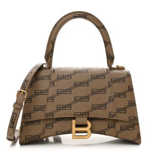 Balenciaga Coated Canvas BB Monogram Small Hourglass Top Handle Bag Beige Brown