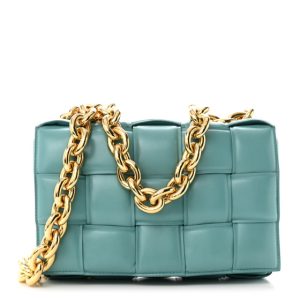Bottega Veneta Lambskin Maxi Intrecciato Padded Chain Cassette Crossbody Bag Linoleum
