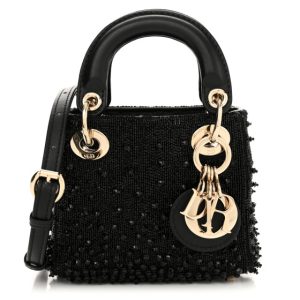Christian Dior Lambskin Beaded Micro Lady Dior Black