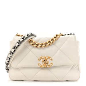 Chanel Lambskin Quilted Medium Chanel 19 Flap White