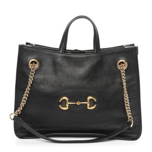 Gucci New Sakai Calfskin Lux Medium Horsebit 1955 Tote Bag Black