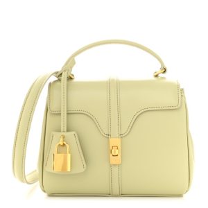 Celine Satinated Calfskin Mini 16 Top Handle Bag Almond Green