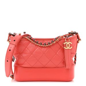 Chanel Aged Calfskin Quilted Small Gabrielle Hobo Red