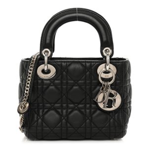 Christian Dior CHRISTIAN DIOR Lambskin Cannage Mini Lady Dior Black