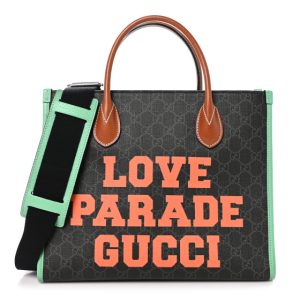 Gucci GG Supreme Monogram Love Parade Tote Black Brown Sugar Green
