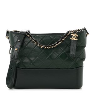 Chanel Aged Calfskin Quilted Medium Gabrielle Hobo Dark Green