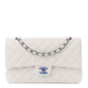 Chanel Iridescent Caviar Quilted Medium Double Flap White