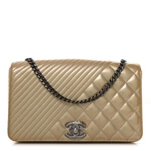Chanel Iridescent Patent Quilted Medium Coco Boy Flap Beige