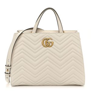 Gucci Calfskin Matelasse Medium GG Marmont Tote White