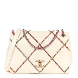 Chanel Lambskin Small Entwined Chain Flap White Multicolor