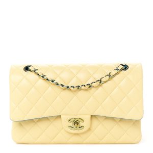 Chanel Lambskin Quilted Medium Double Flap Yellow Blue