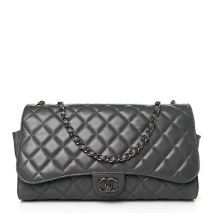 Chanel Lambskin Quilted Jumbo Grocery By Chanel Drawstring Shopping Bag Grey