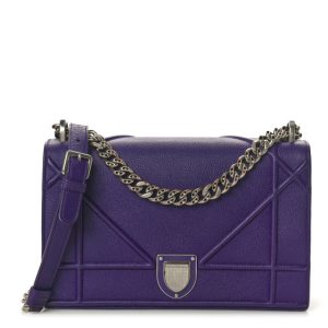 Christian Dior Grained Calfskin Medium Diorama Flap Bag Purple