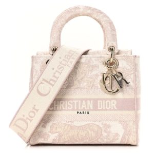 Christian Dior Canvas Toile De Jouy Reverse Embroidered Medium Lady D-Lite Rose