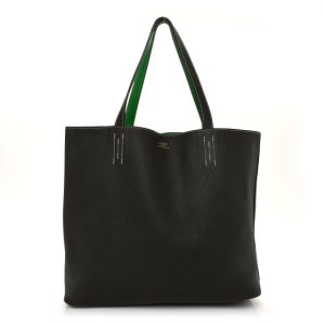 Hermes Taurillon Clemence Double Sens 36 Reversible Tote Vert De Gris Bamboo
