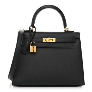 Hermes Epsom Horseshoe Kelly Sellier 25 Black Rouge Grenat